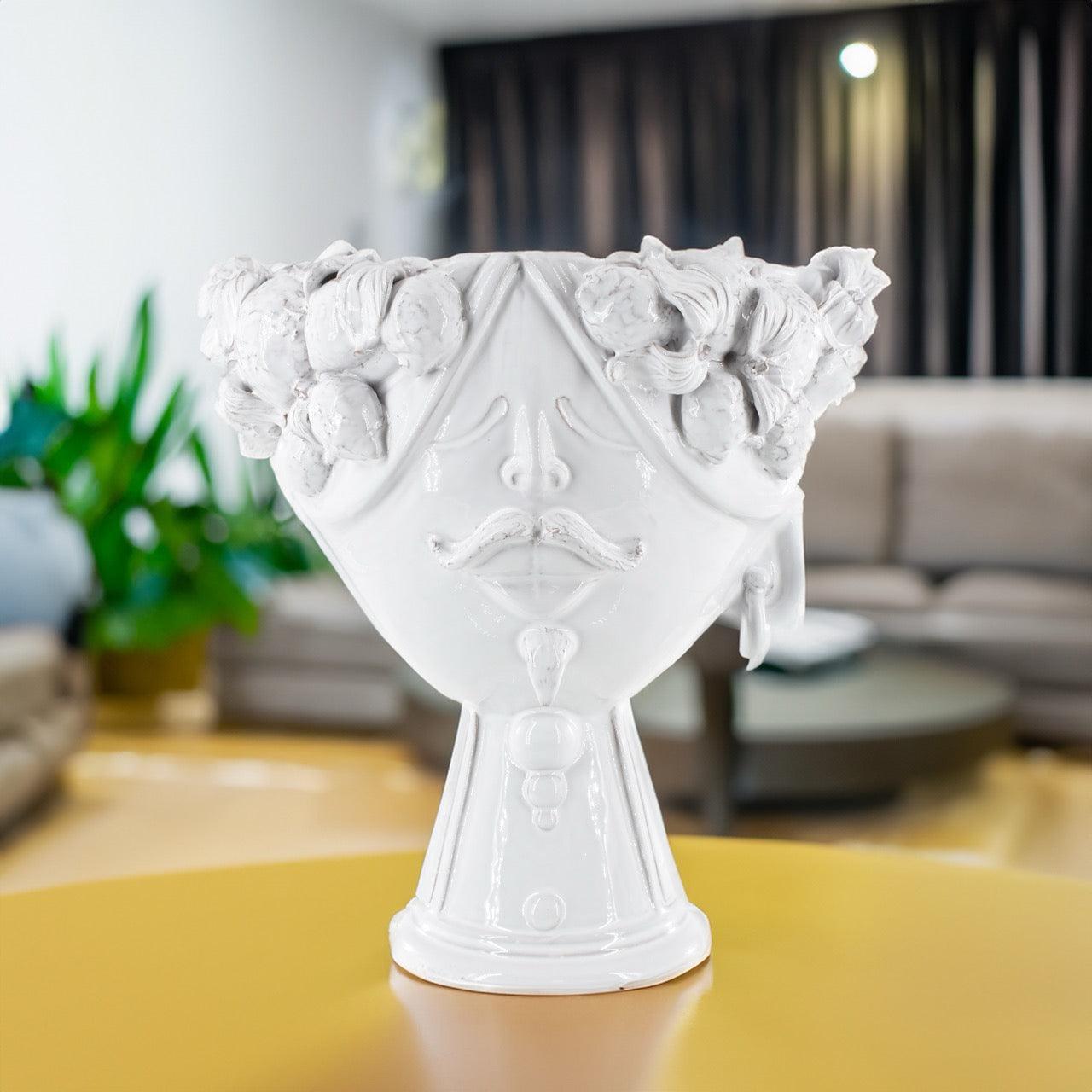 Testa di Moro con limoni "Zahira" uomo | White Line 30 cm - Ceramiche di Caltagirone Sofia
