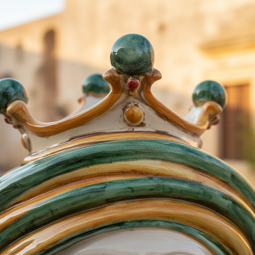 Moor Head Vase h 30 Green and Orange - Modern Moorish heads Sofia Ceramiche