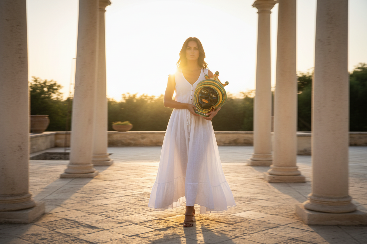 Moor Head Vase h 30 Green and Orange - Modern Moorish heads Sofia Ceramiche