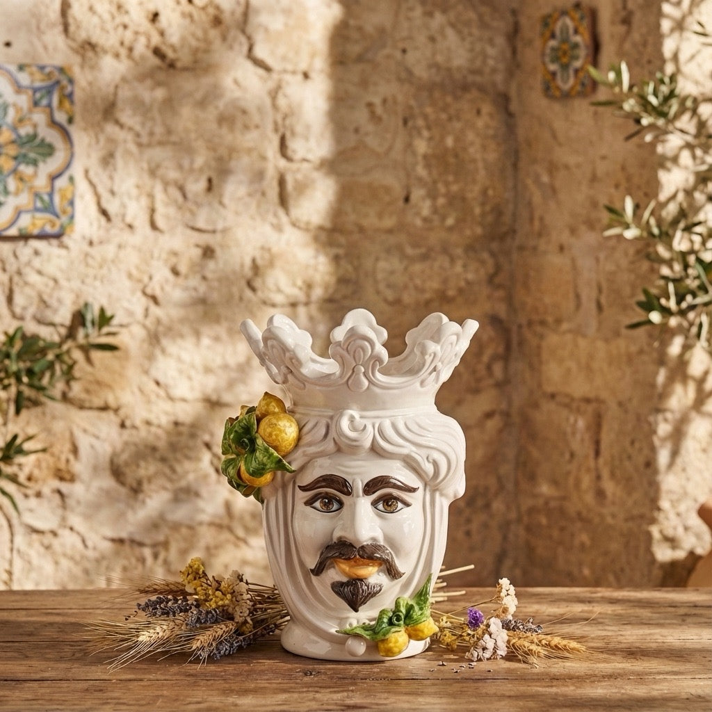 Testa di Moro h 40 cm White and Lemon Uomo - Ceramiche di Caltagirone Sofia