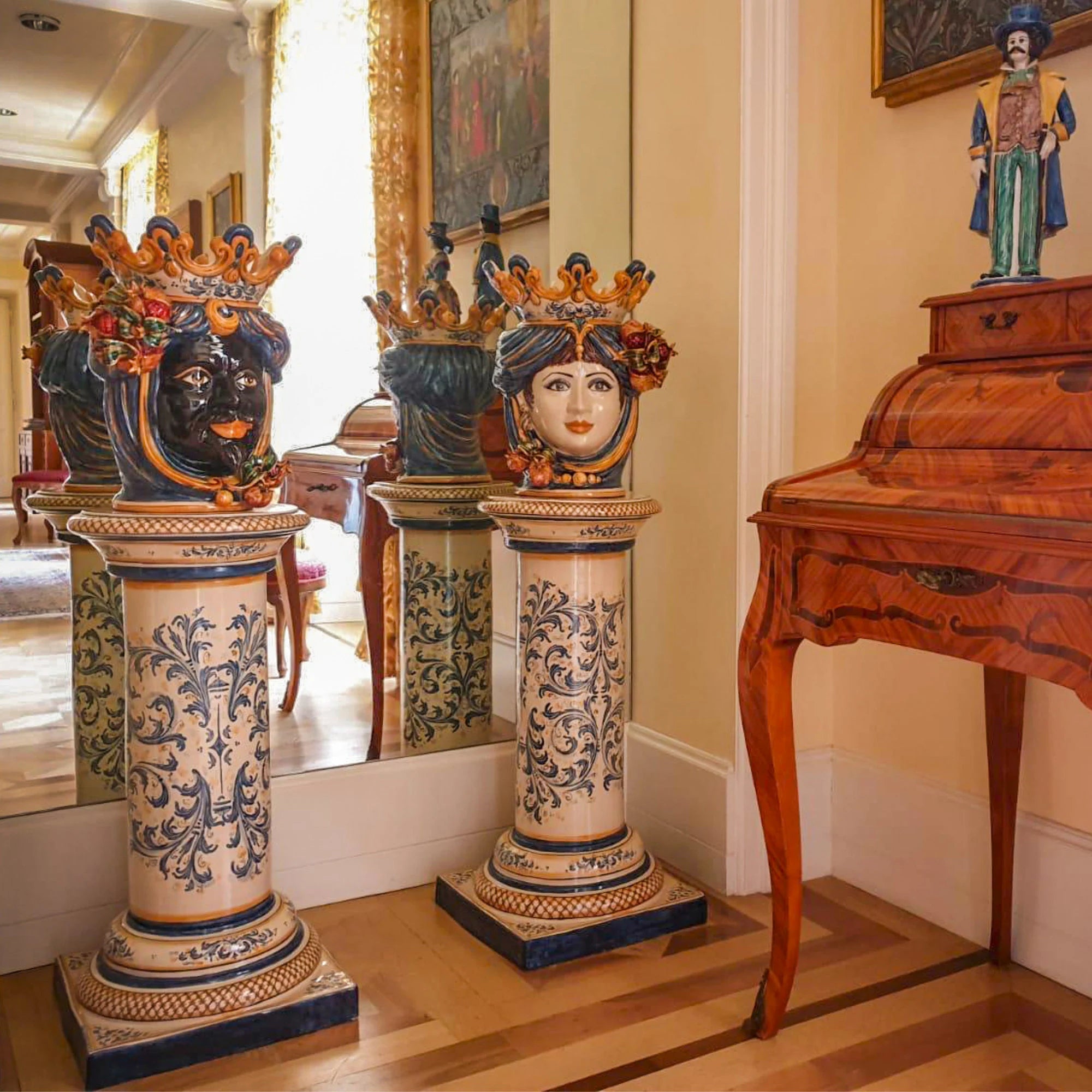 Testa di moro h 40 melograni blu e arancio femmina - Ceramiche di Caltagirone Sofia