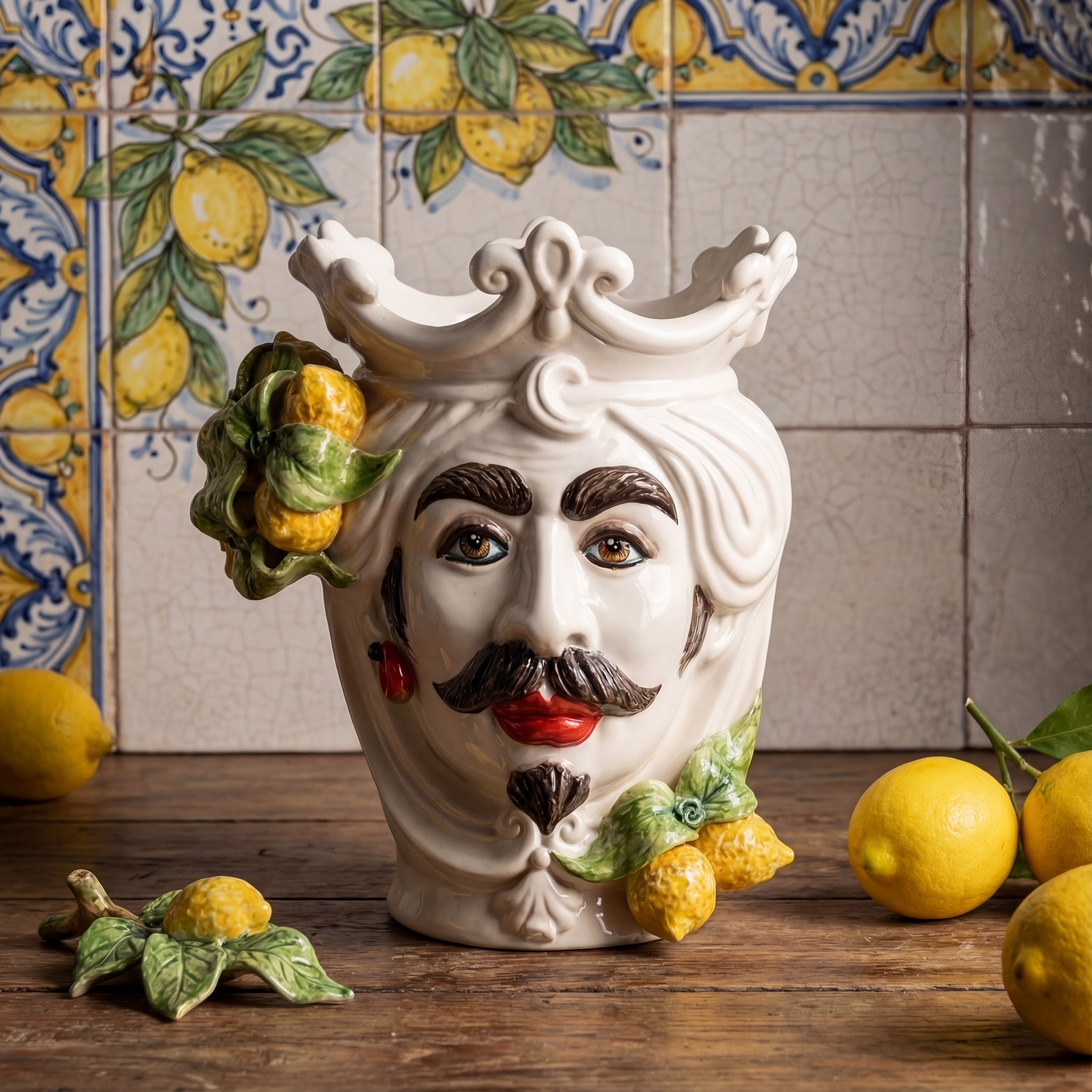 Testa h 25 cm White and Lemon uomo - Ceramiche di Caltagirone Sofia