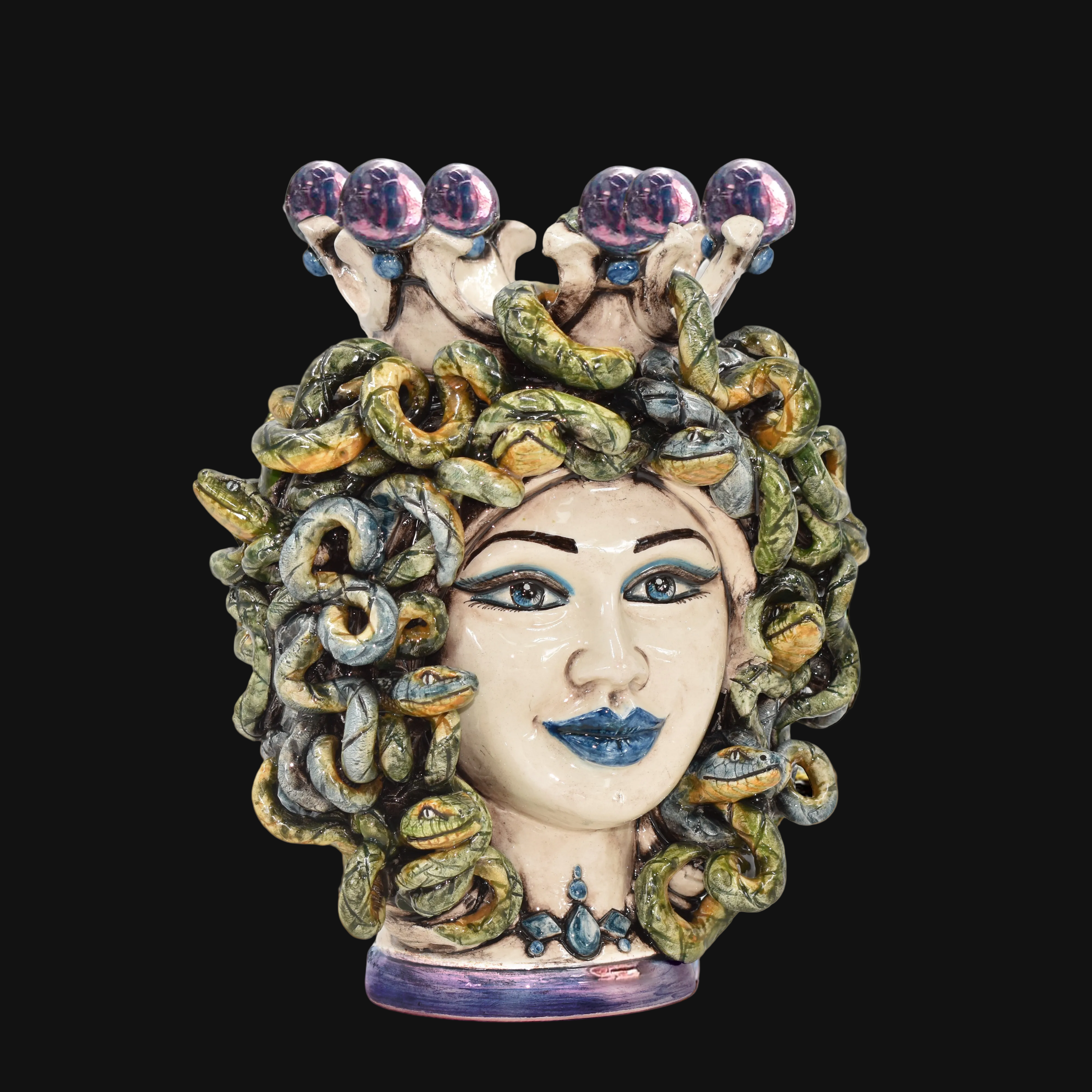 Testa h 25 turbante medusa Lustro Glicine - Ceramiche di Caltagirone Sofia