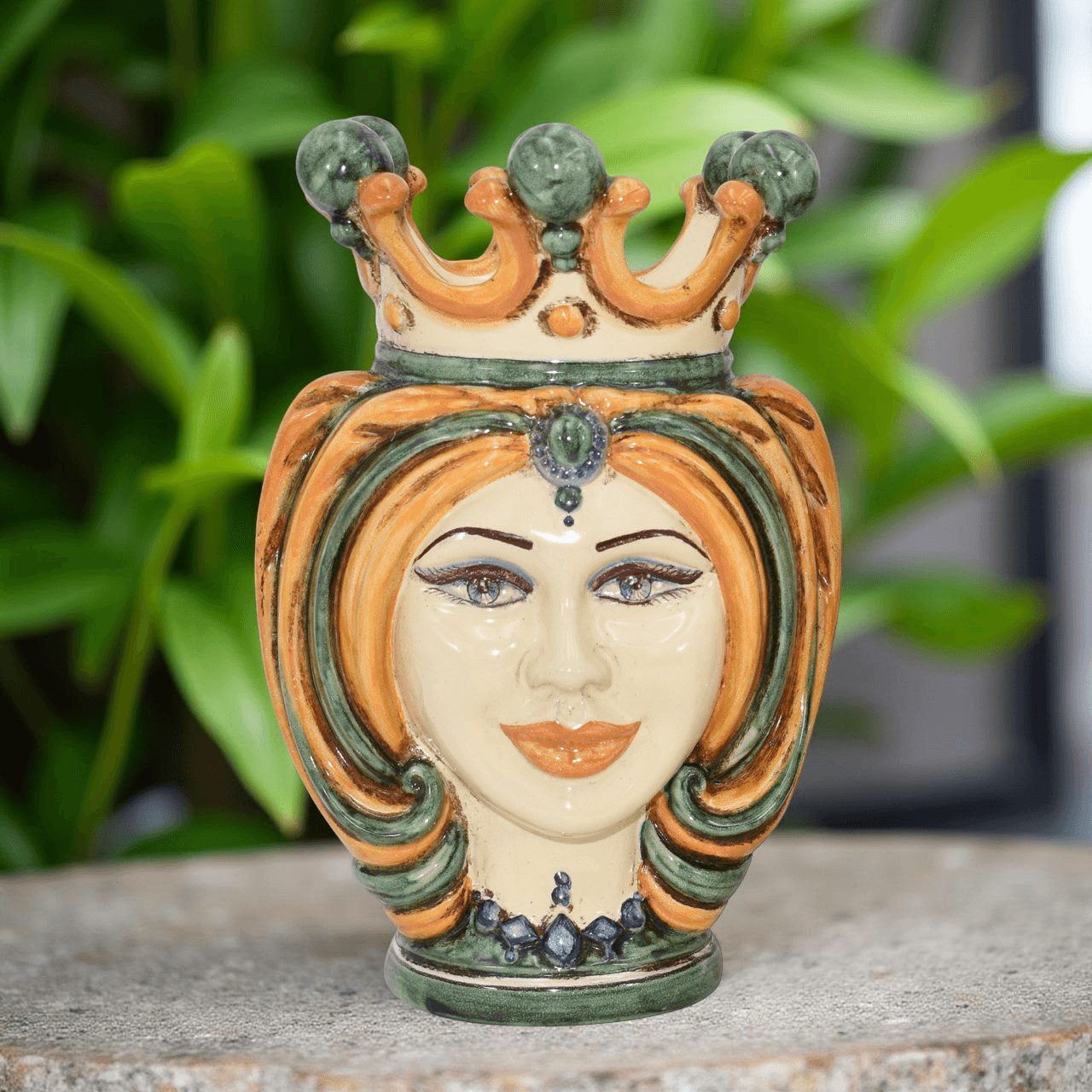 Testa h 25 turbante verde/arancio - Ceramiche di Caltagirone Sofia - Ceramiche di Caltagirone Sofia