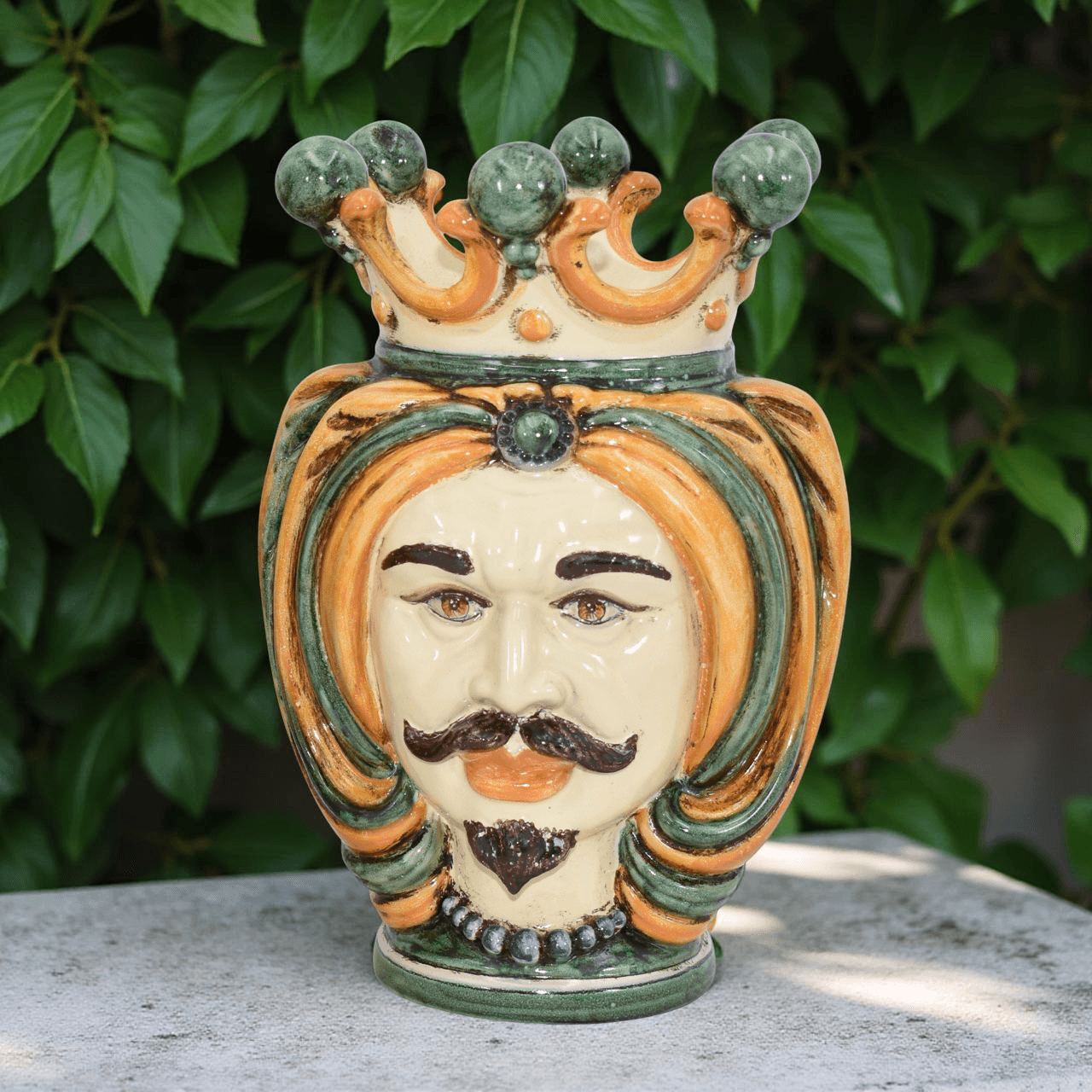 Testa h 25 turbante verde/arancio - Ceramiche di Caltagirone Sofia - Ceramiche di Caltagirone Sofia