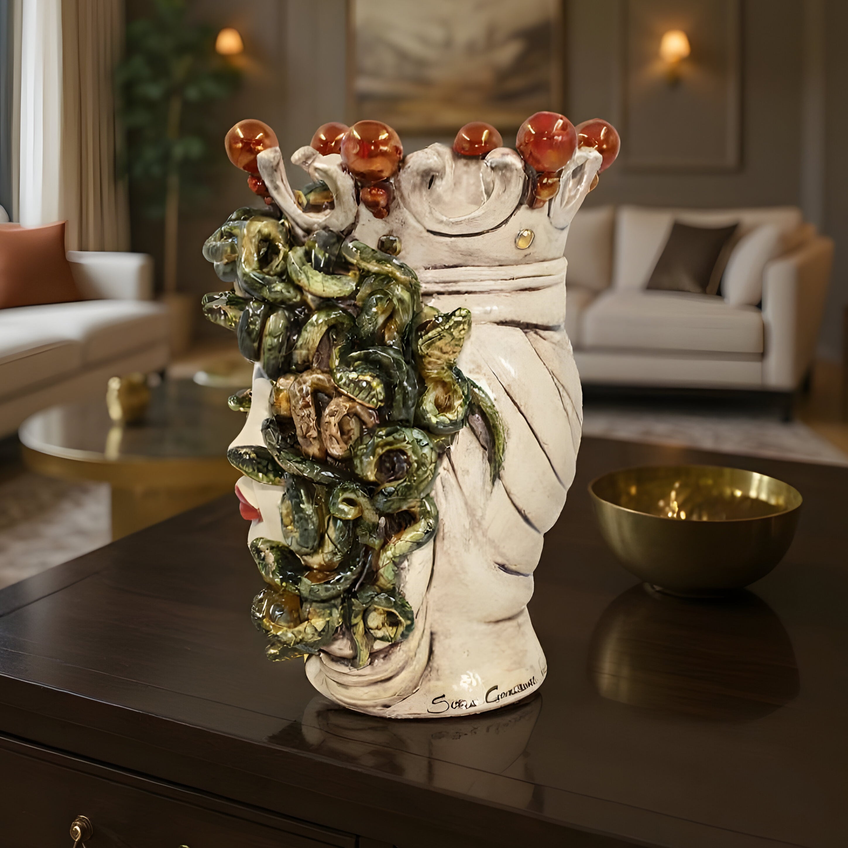 Testa h 38 medusa Madreperla Oro e Lustri - Ceramiche di Caltagirone Sofia