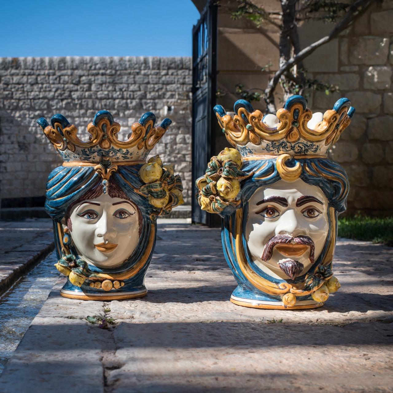 Testa h 40 limoni blu e arancio femmina - Ceramiche di Caltagirone Sofia