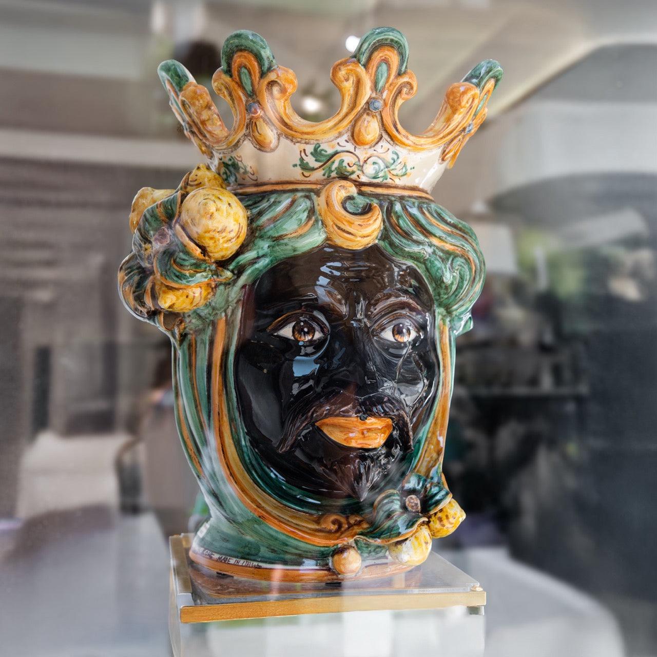 Testa h 40 limoni verde/arancio maschio moro - Ceramiche di Caltagirone Sofia