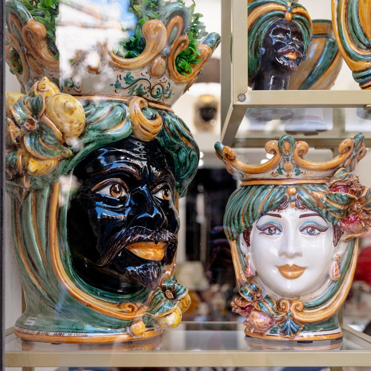 Testa h 40 limoni verde/arancio maschio moro - Ceramiche di Caltagirone Sofia