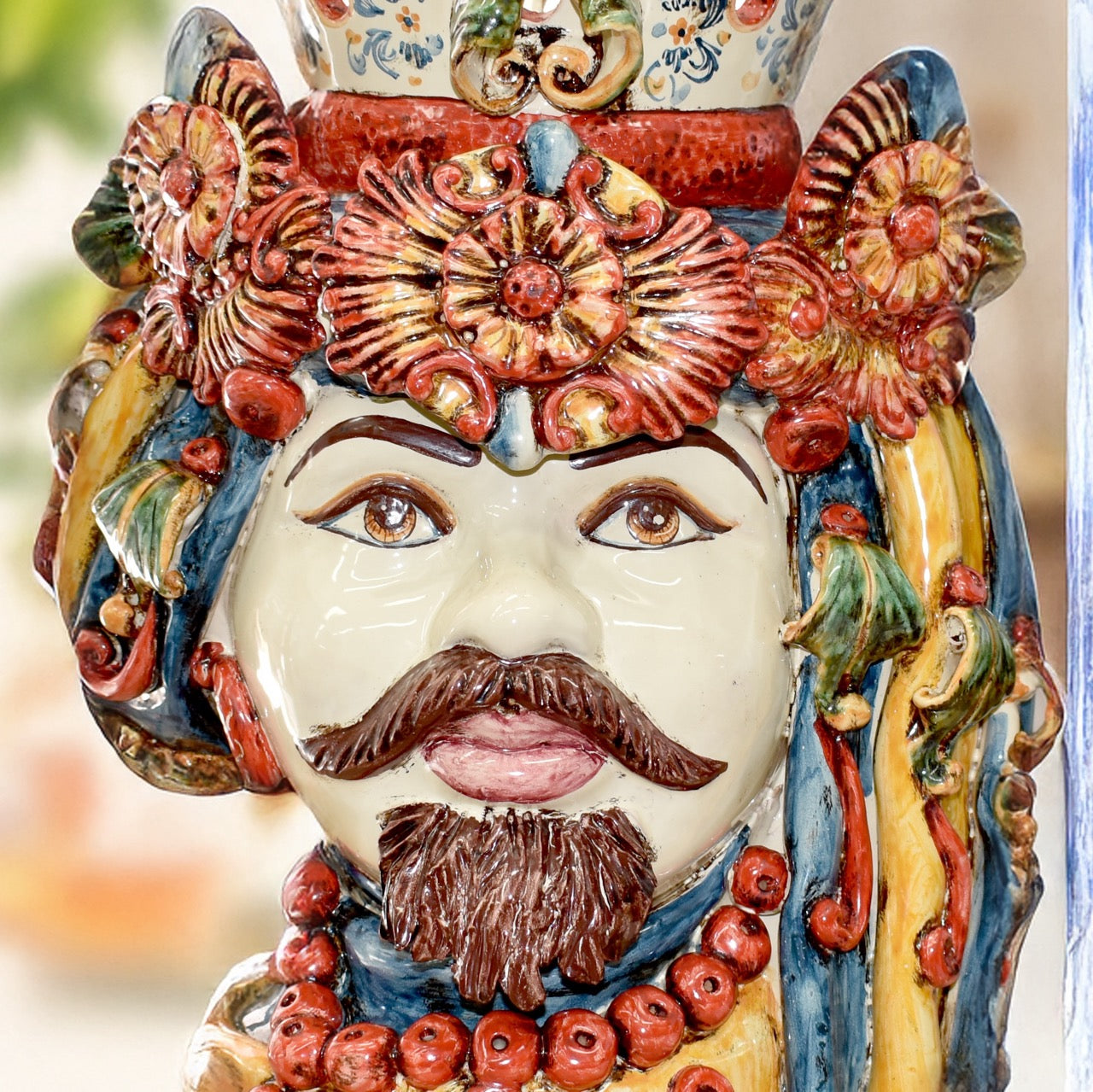 Testa h 50 c/turbante decoro sicily maschio bianco - Ceramiche di Caltagirone Sofia