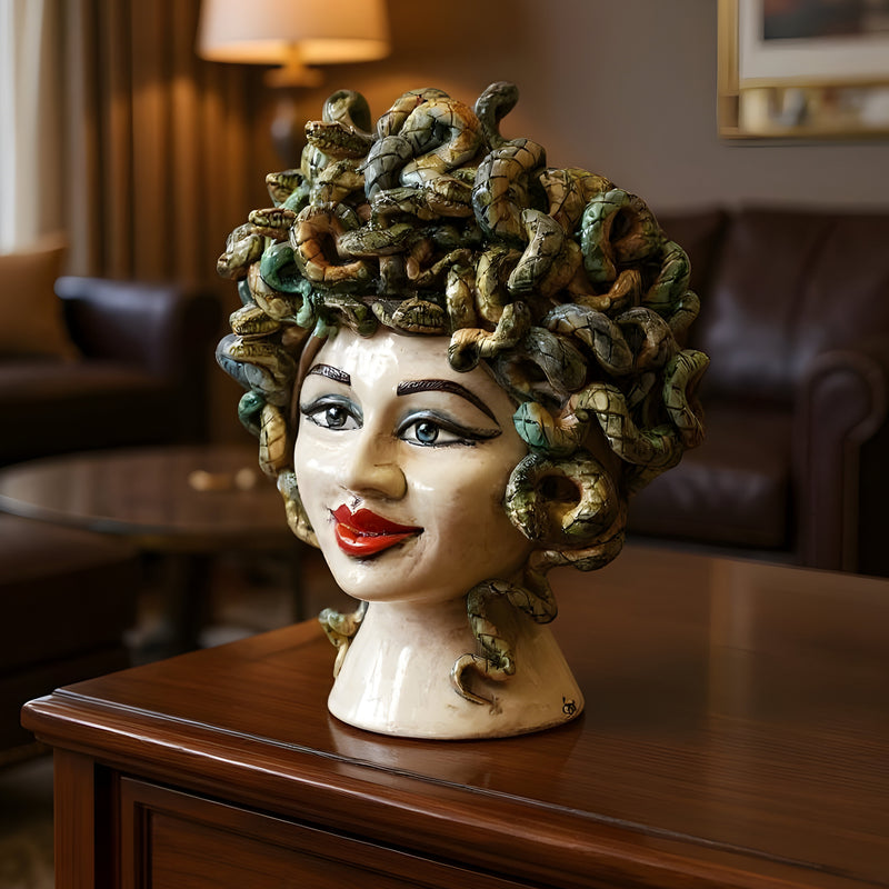 Medusa head dreams h 40 mother of pearl antiqued red lips female