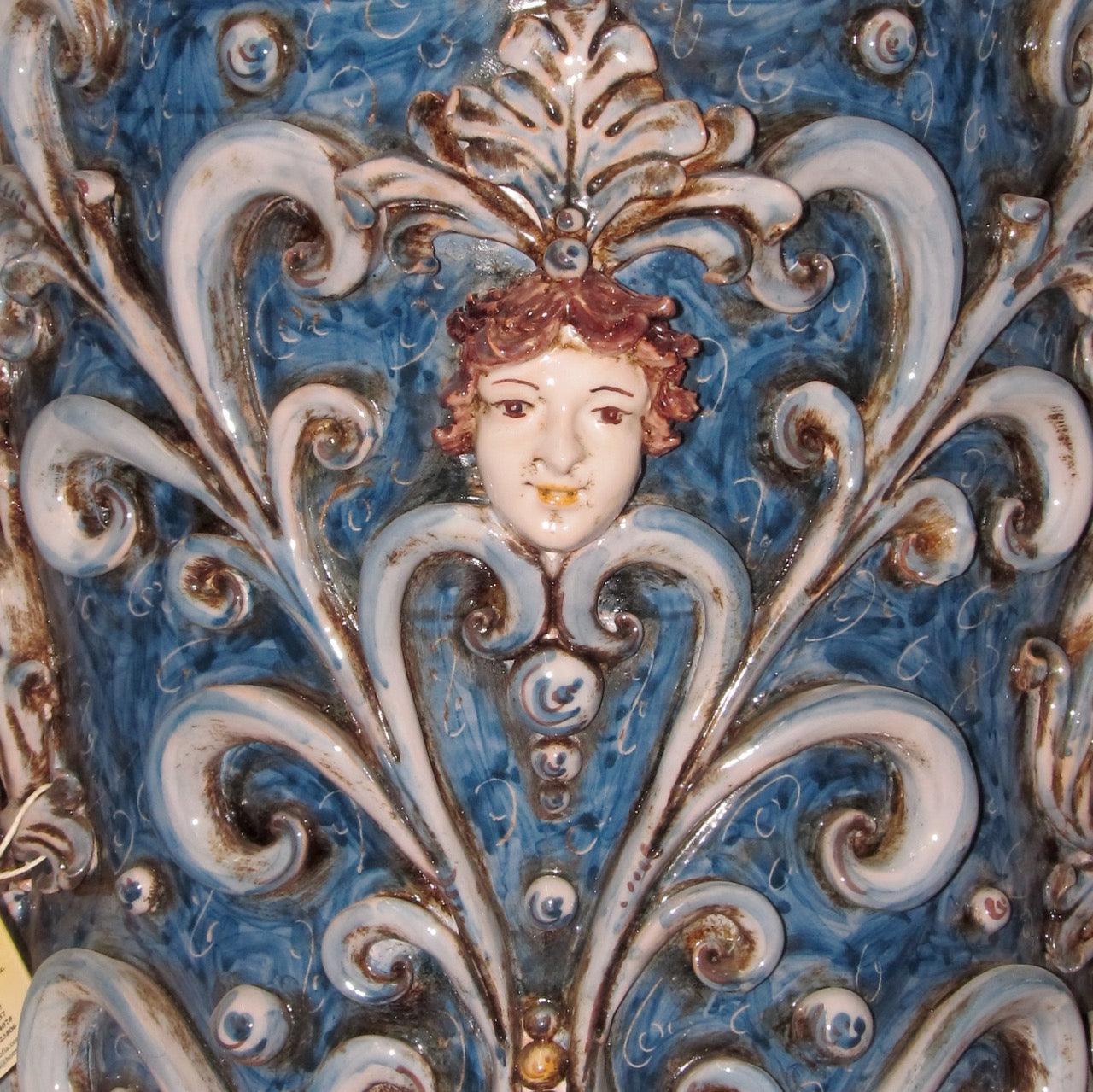 Torre portaombrelli c/greca rilievo angelo in rilievo h 50 mono blu in serie limitata - Ceramiche di Caltagirone Sofia