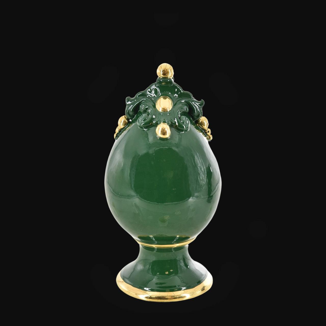 Uovo c/piede h 18 plastico sofia verde antico e oro - Ceramiche di Caltagirone Sofia