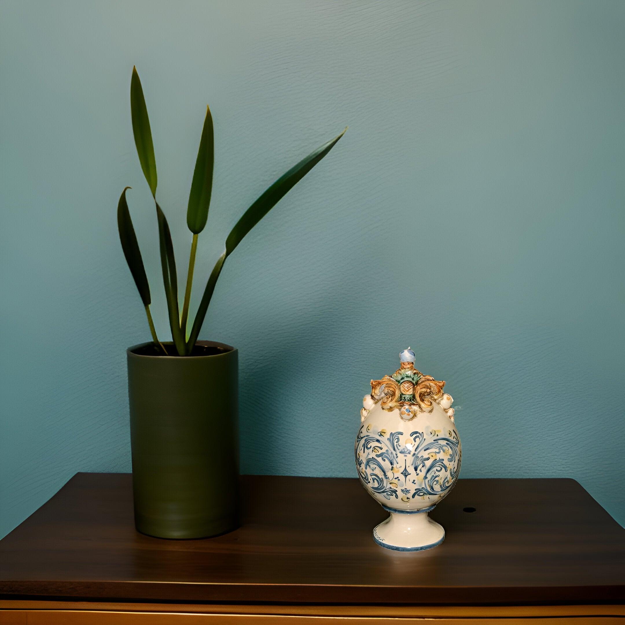 Uovo in ceramica h 18 plastico Sofia Blu e Arancio - Ceramiche di Caltagirone Sofia