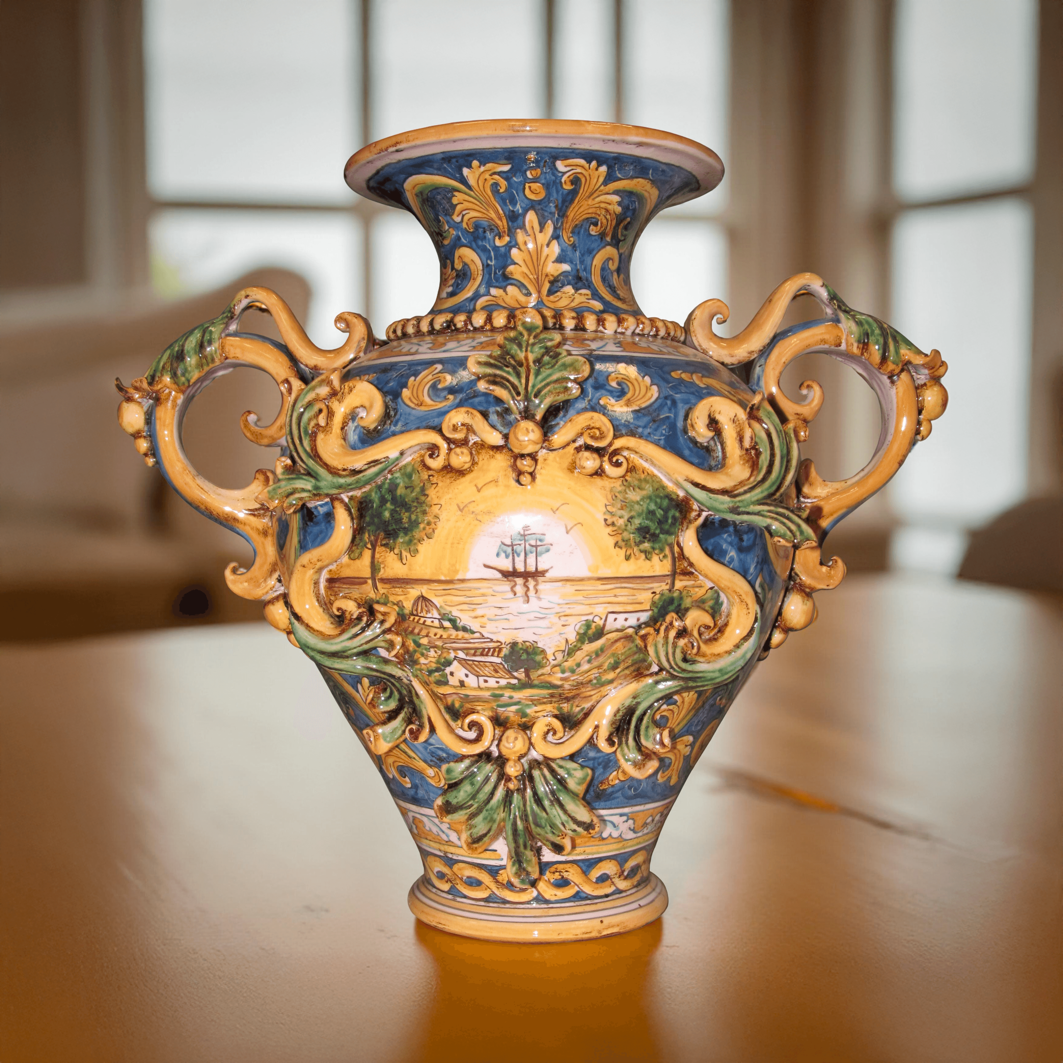 Vaso Anfora H 40 con Greca a Rilievo e Veliero - Ornato Calatino - Ceramiche di Caltagirone Sofia