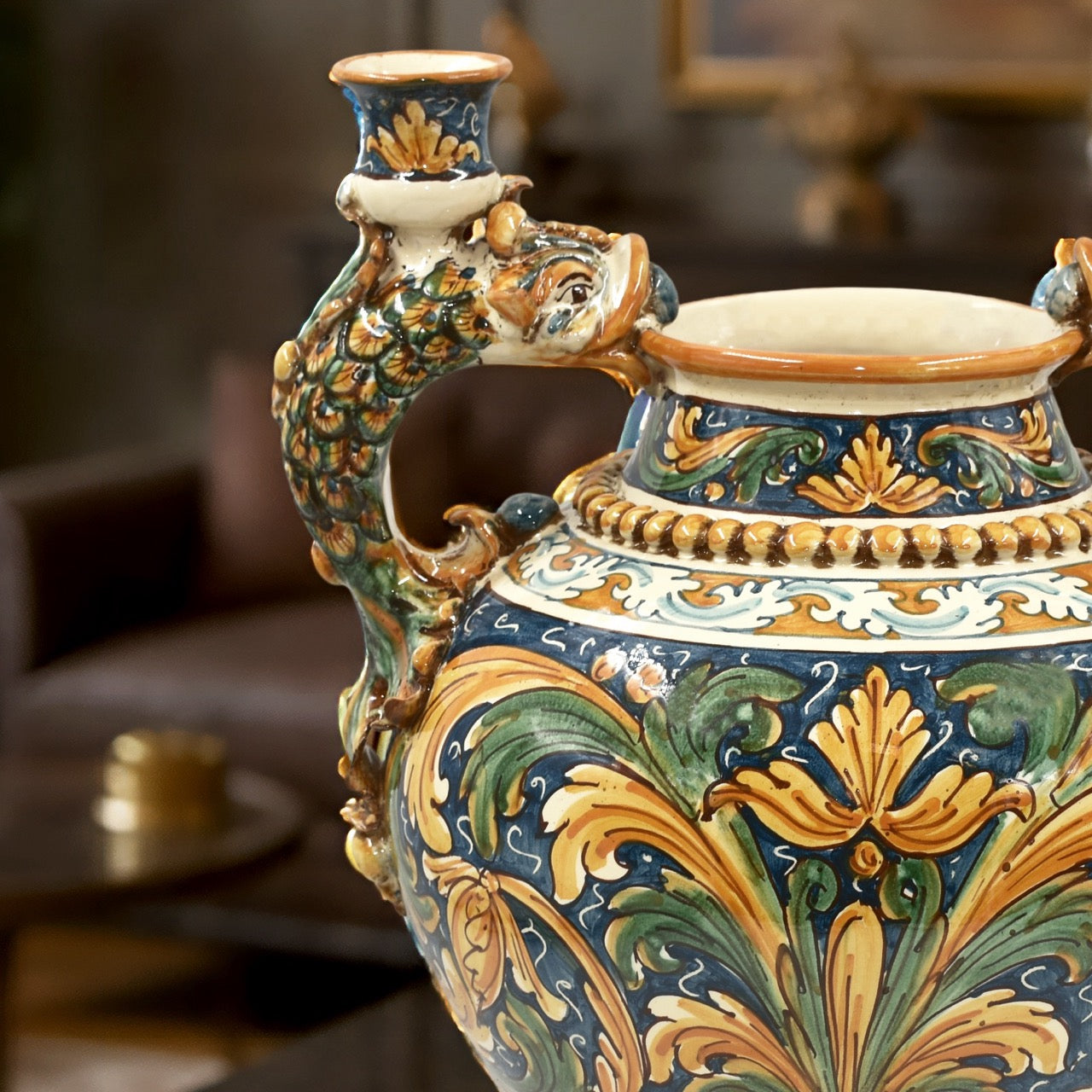 Vaso boccia h 40 c/manici pesci portacandele ornato calatino - Ceramiche di Caltagirone Sofia