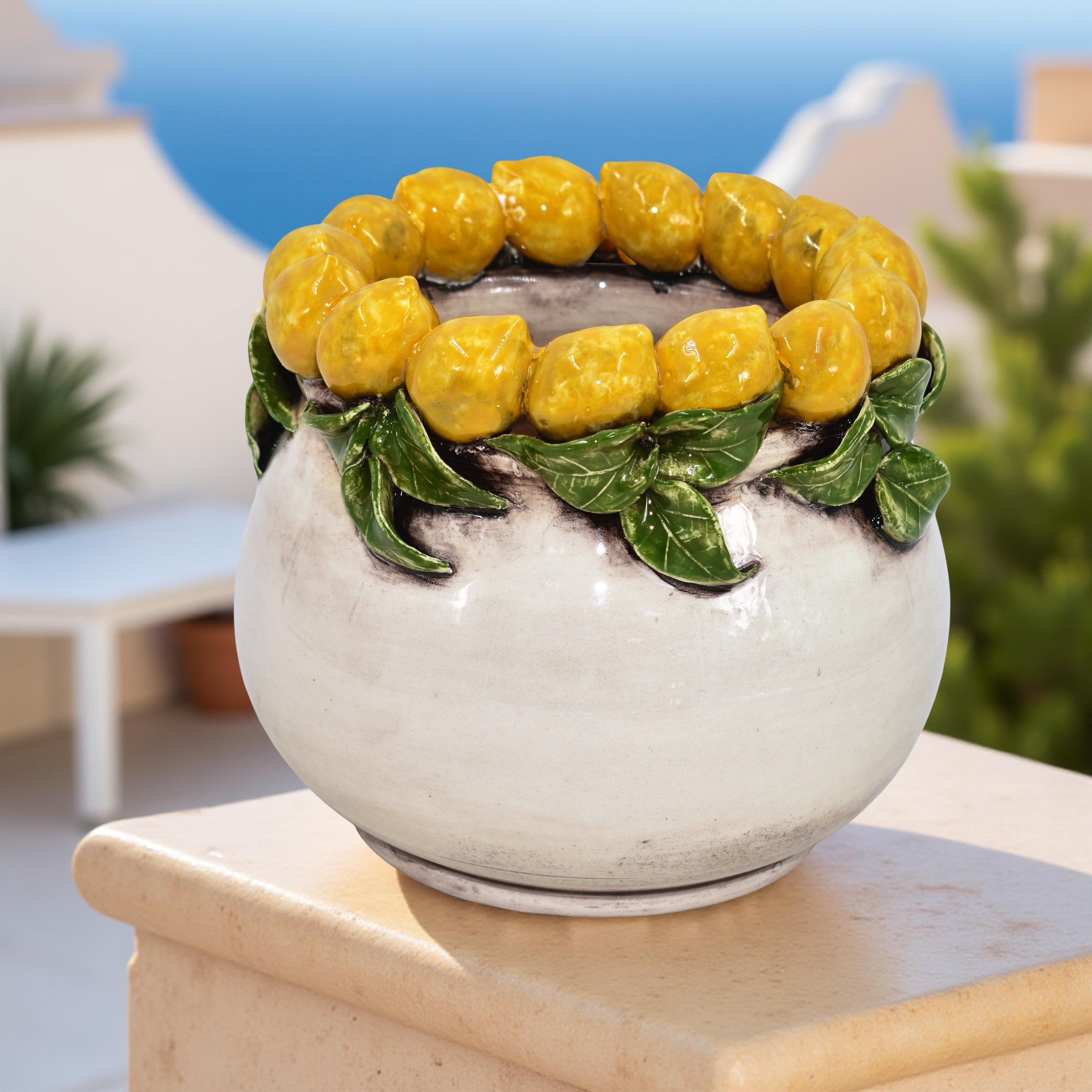 Vaso h 16 con Limoni di Sicilia madreperla colorato - Ceramiche di Caltagirone Sofia