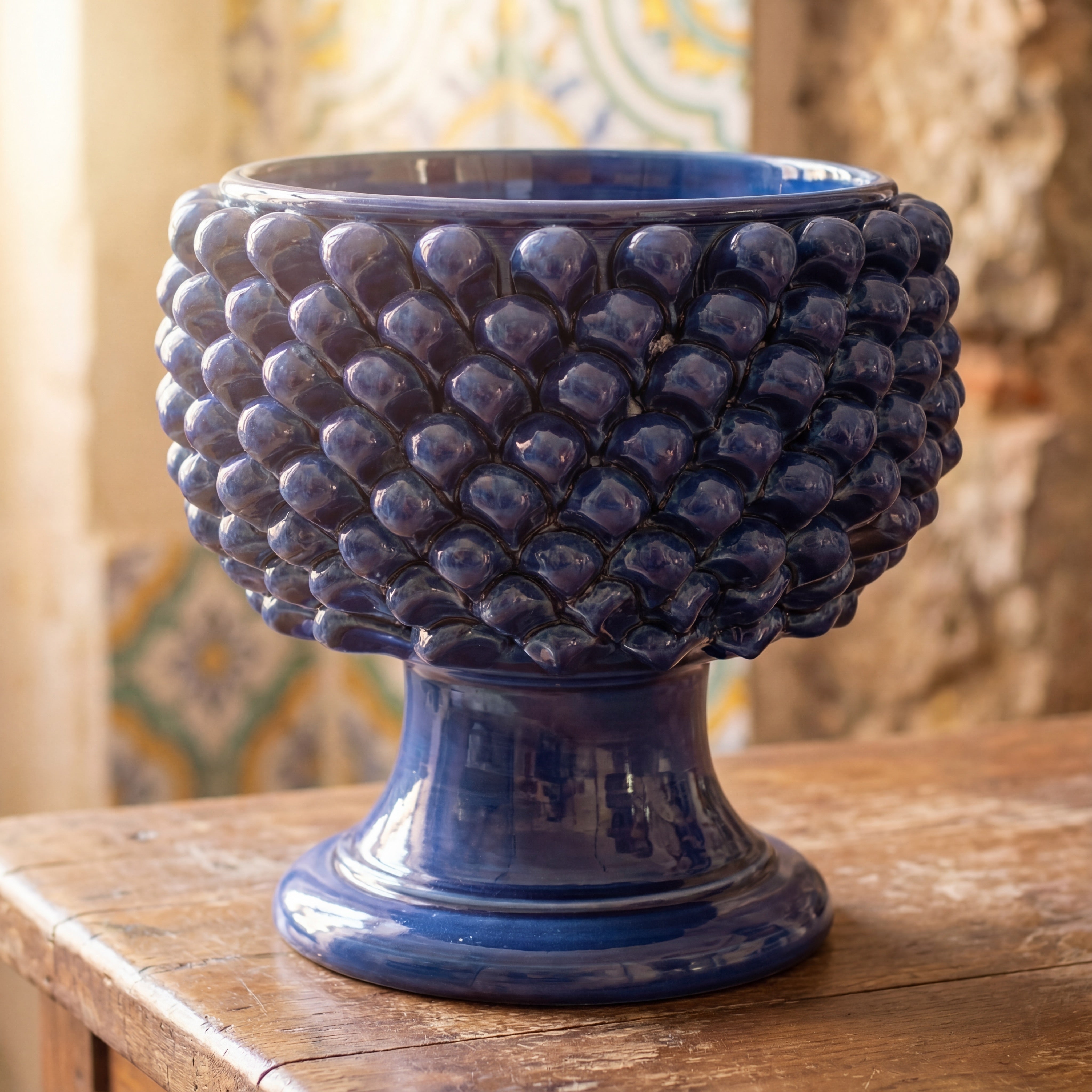 Vaso mezza pigna blu intenso in ceramica di Caltagirone - Ceramiche di Caltagirone Sofia