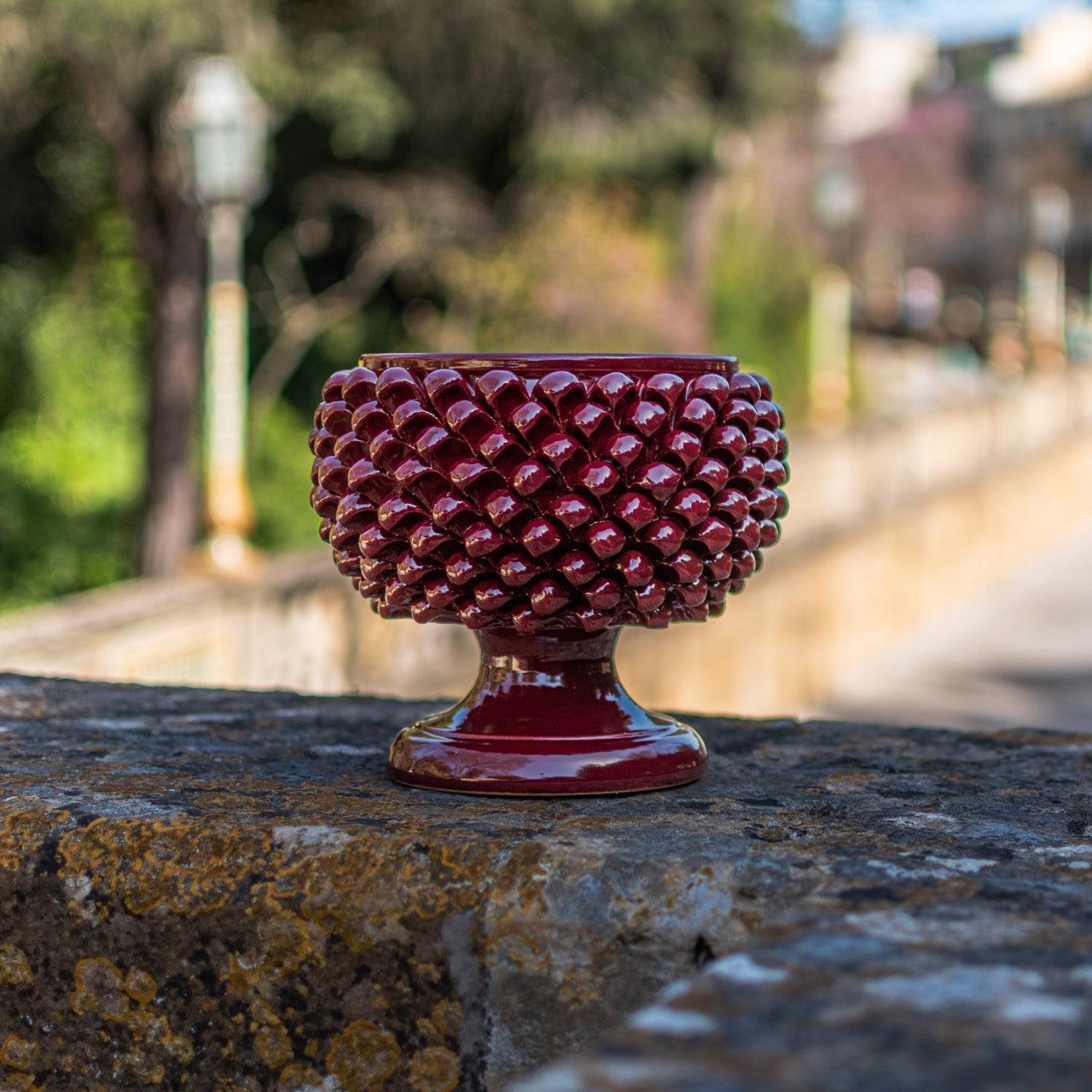 Vaso mezza pigna bordeaux in ceramica di Caltagirone - Ceramiche di Caltagirone Sofia