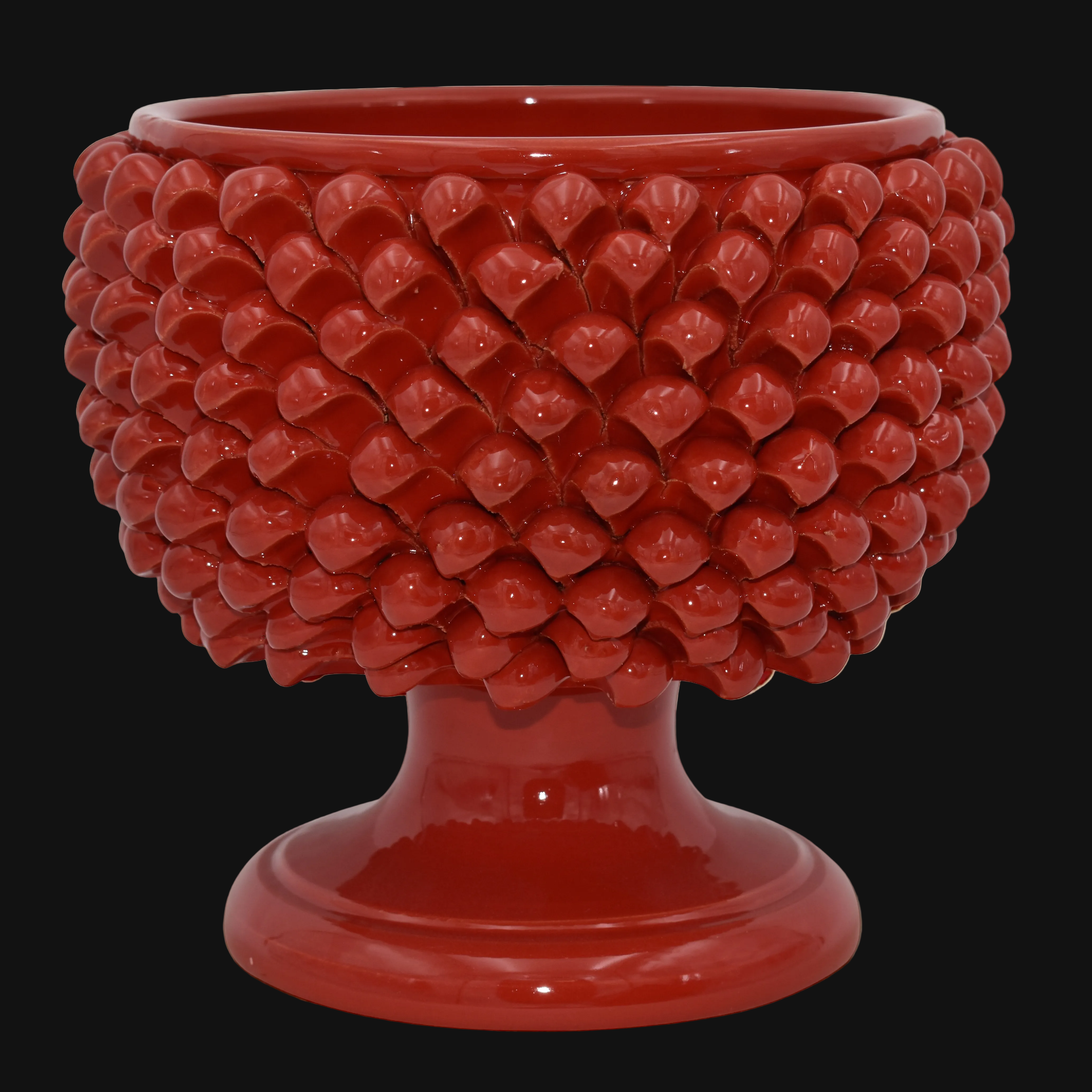 Vaso mezza pigna rosso fuoco in ceramica di Caltagirone - Ceramiche di Caltagirone Sofia