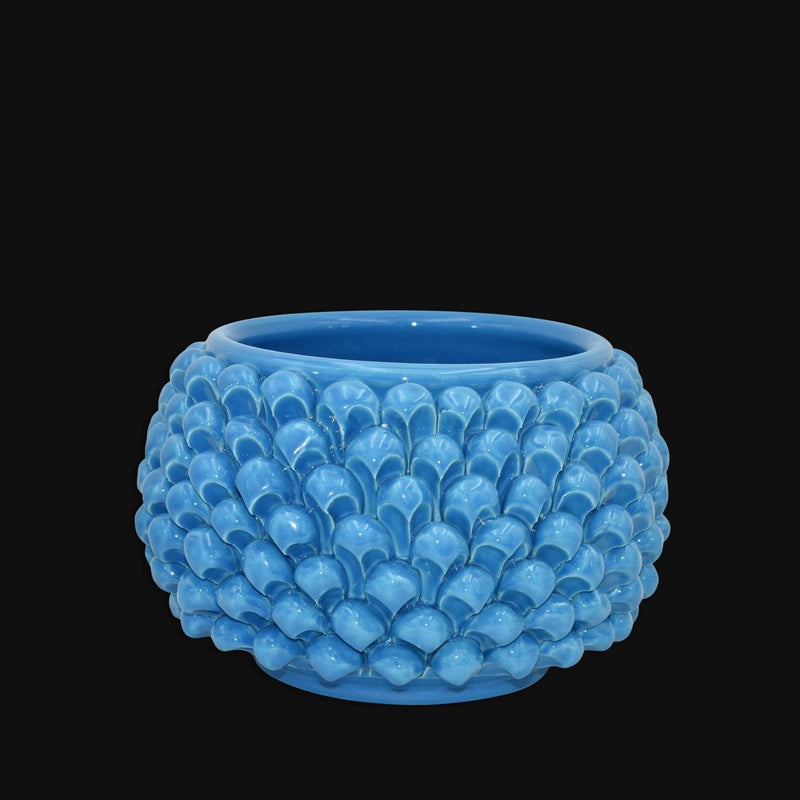 Half-pine cone vase without foot, turquoise, in Caltagirone ceramic