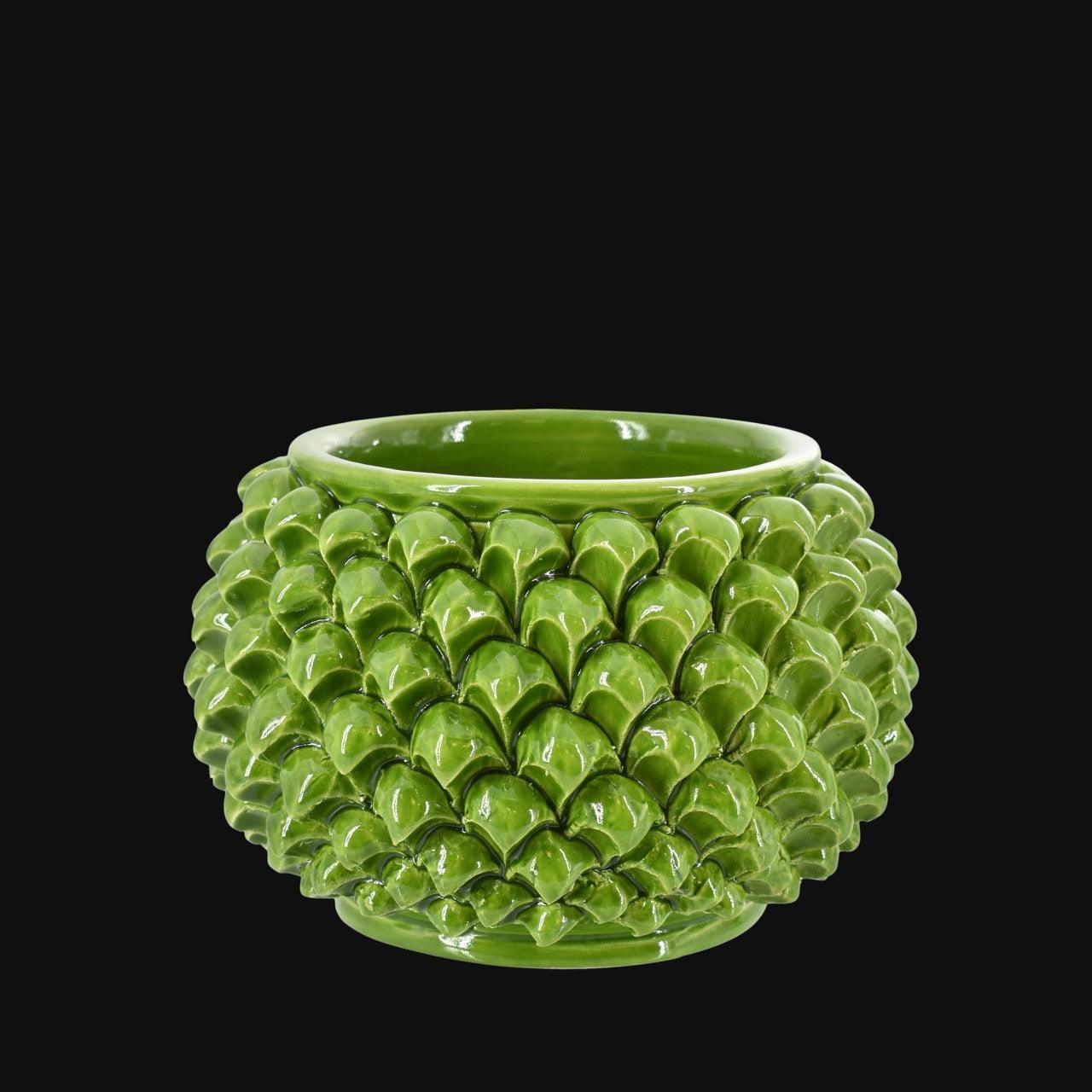Vaso mezza pigna s/piede verde foglia in ceramica di Caltagirone - Ceramiche di Caltagirone Sofia