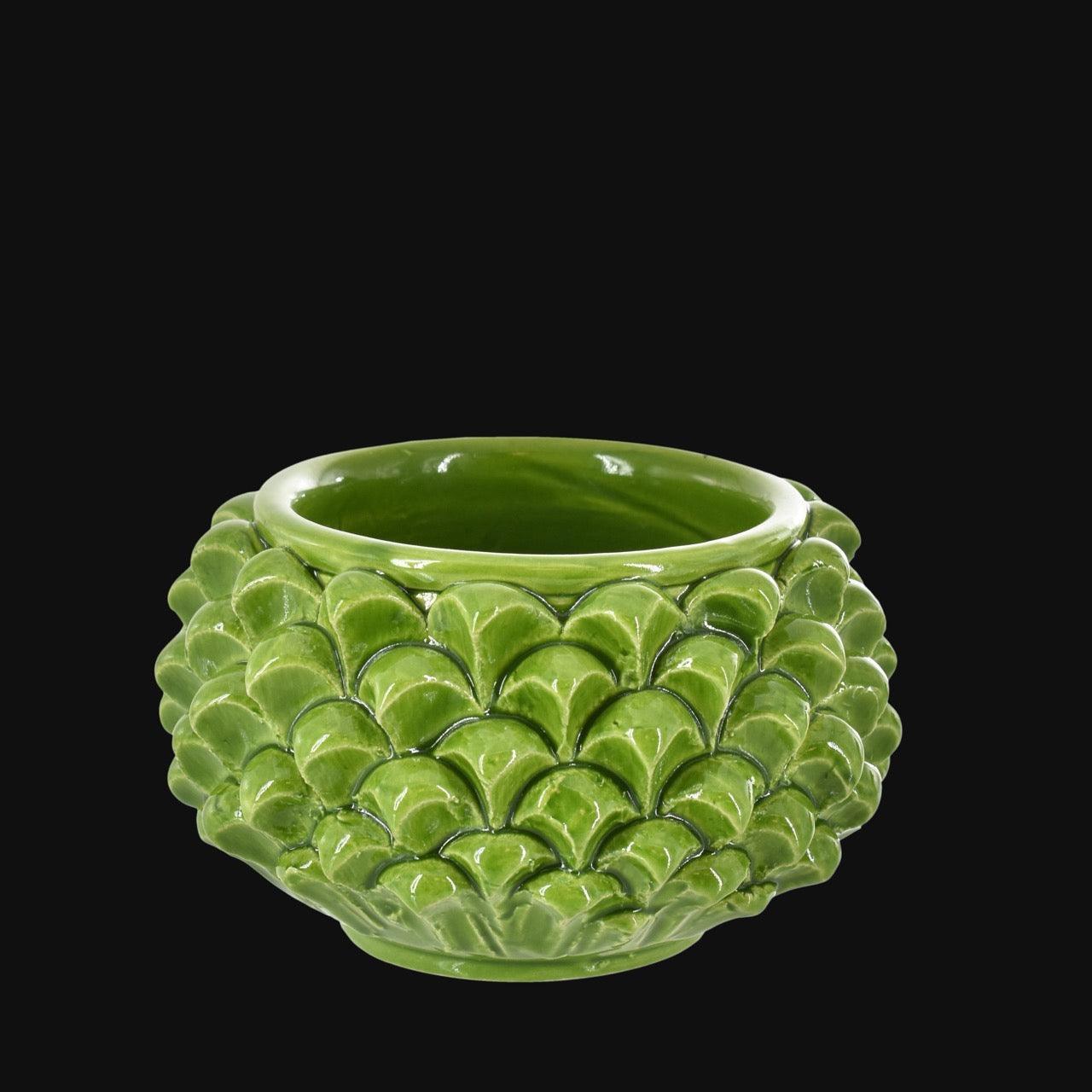 Vaso mezza pigna s/piede verde foglia in ceramica di Caltagirone - Ceramiche di Caltagirone Sofia