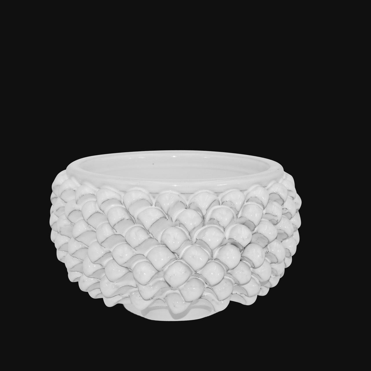 Vaso mezza pigna s/piede white line in ceramica di Caltagirone - Ceramiche di Caltagirone Sofia