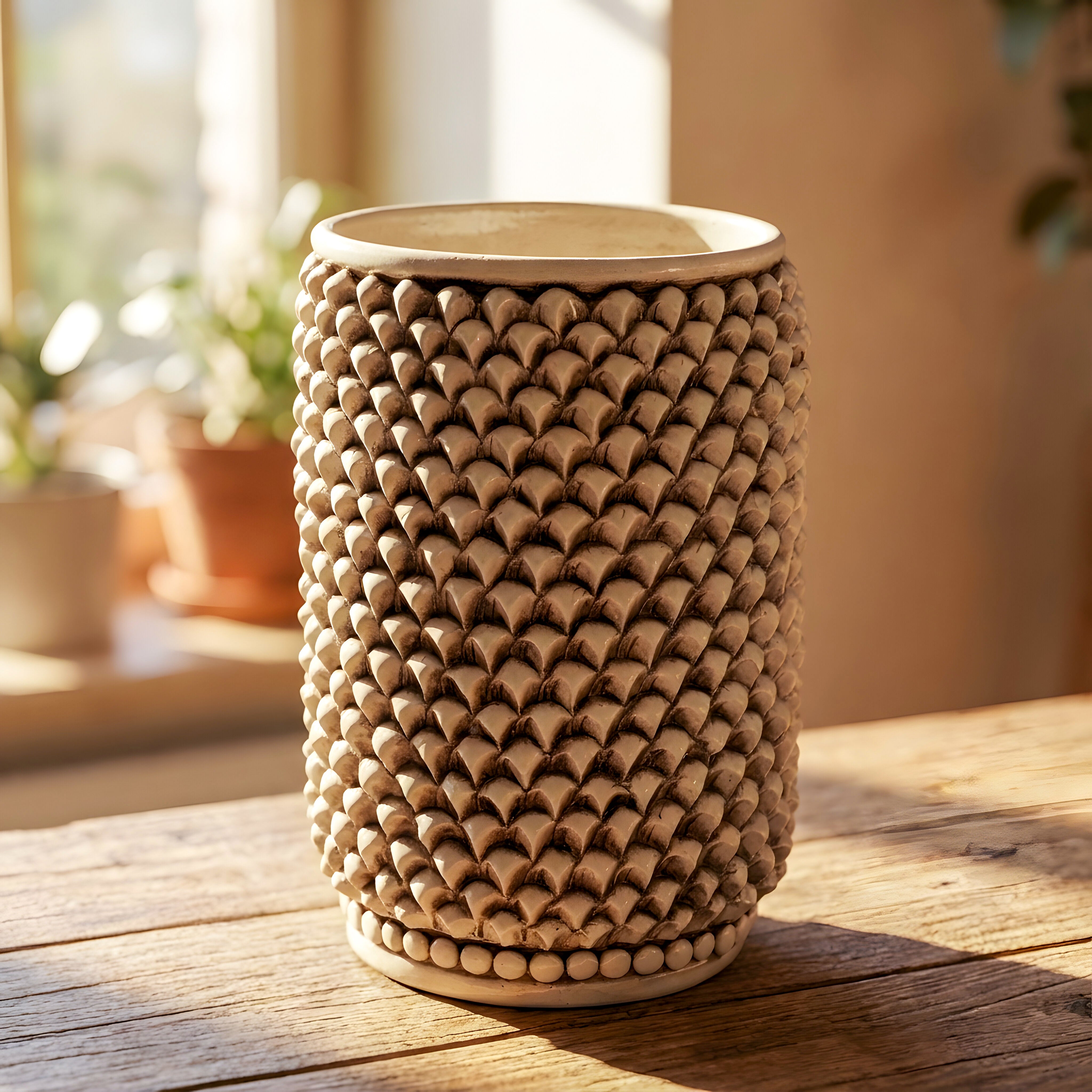 Vaso Pigna cilindro modellata a mano Madreperla Antichizzato - Ceramiche di Caltagirone Sofia
