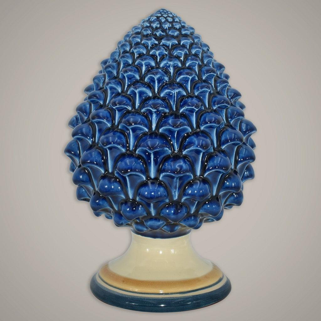 Pigna in ceramica di Caltagirone blu, base chiara, ceramiche caltagirone fatti a mano