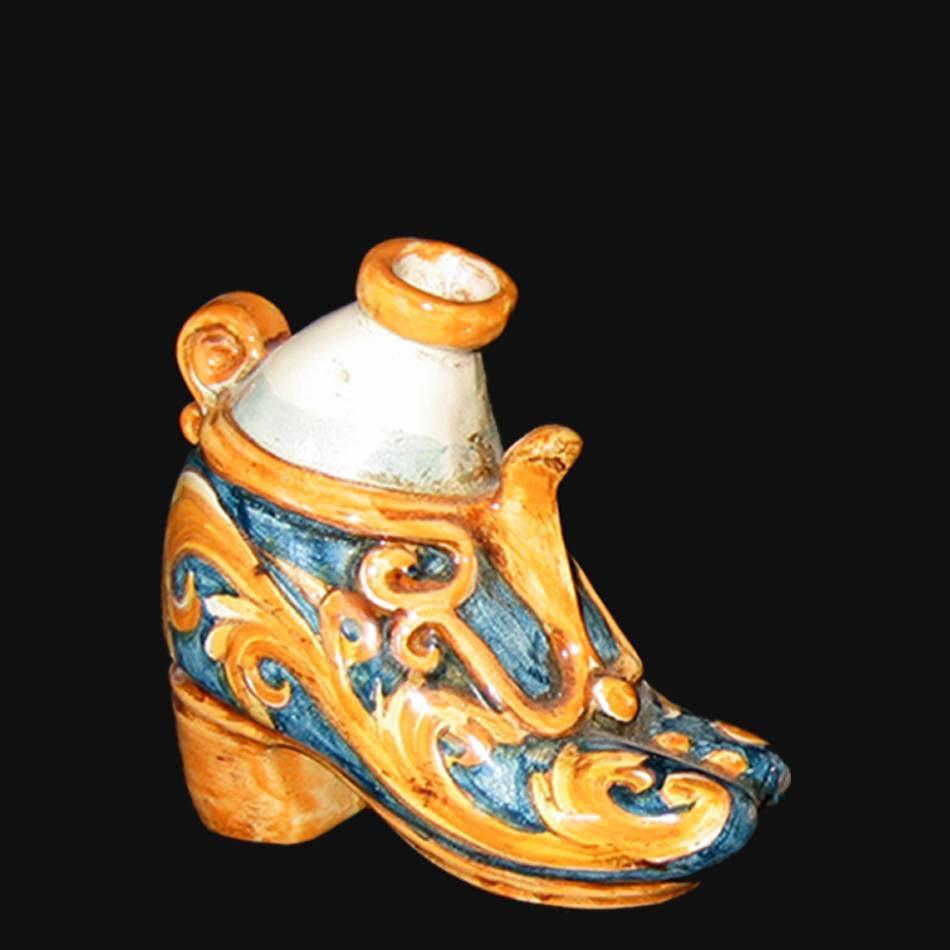 Scarpa scaldamano f 11x10 ornato fondo blu - Ceramiche di Caltagirone Sofia