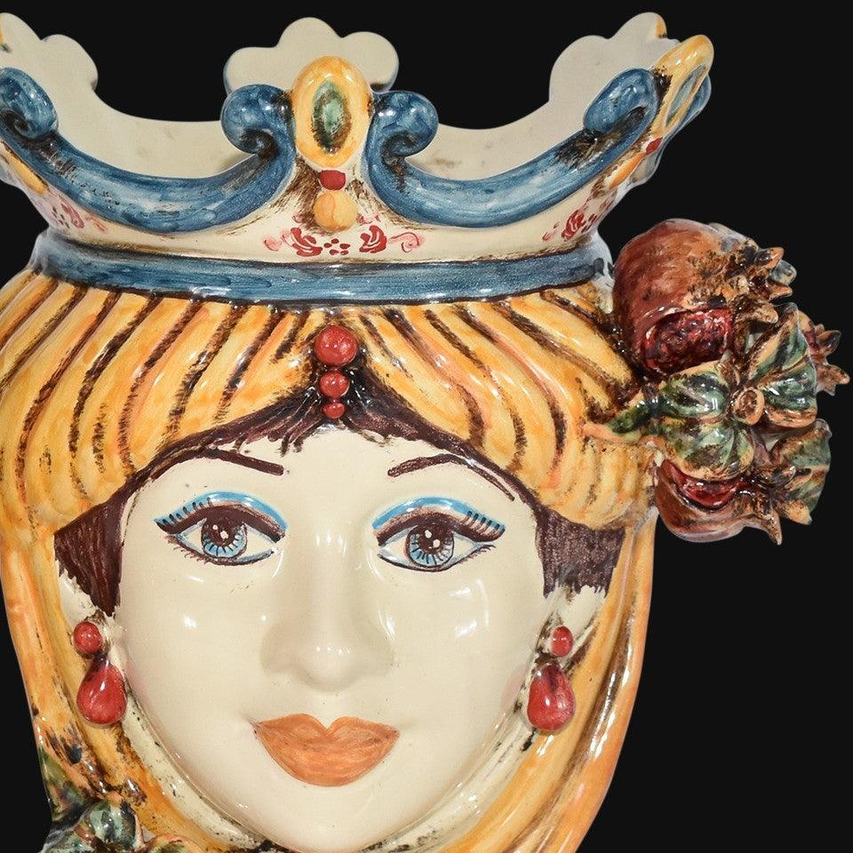 Testa h 25 con melagrana giallo e arancio donna - Ceramiche di Caltagirone Sofia