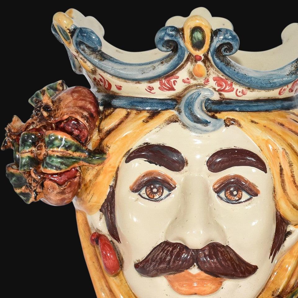 Testa h 25 con melagrana giallo e arancio maschio bianco - Ceramiche di Caltagirone Sofia
