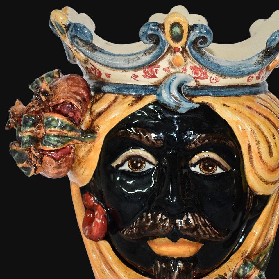 Testa h 25 con melagrana giallo e arancio maschio moro - Ceramiche di Caltagirone Sofia
