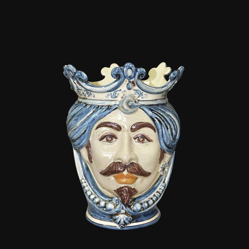 Testa h 25 c/perline mono blu maschio bianco - Ceramiche di Caltagirone Sofia