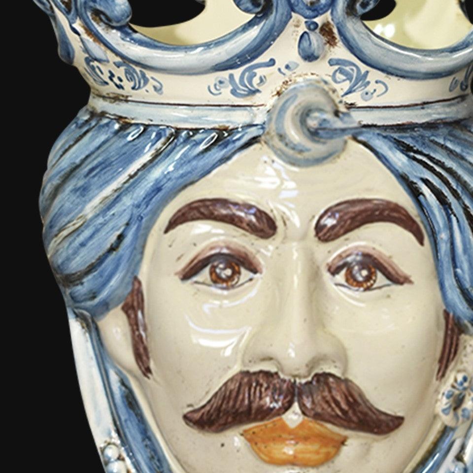 Testa h 25 c/perline mono blu maschio bianco - Ceramiche di Caltagirone Sofia