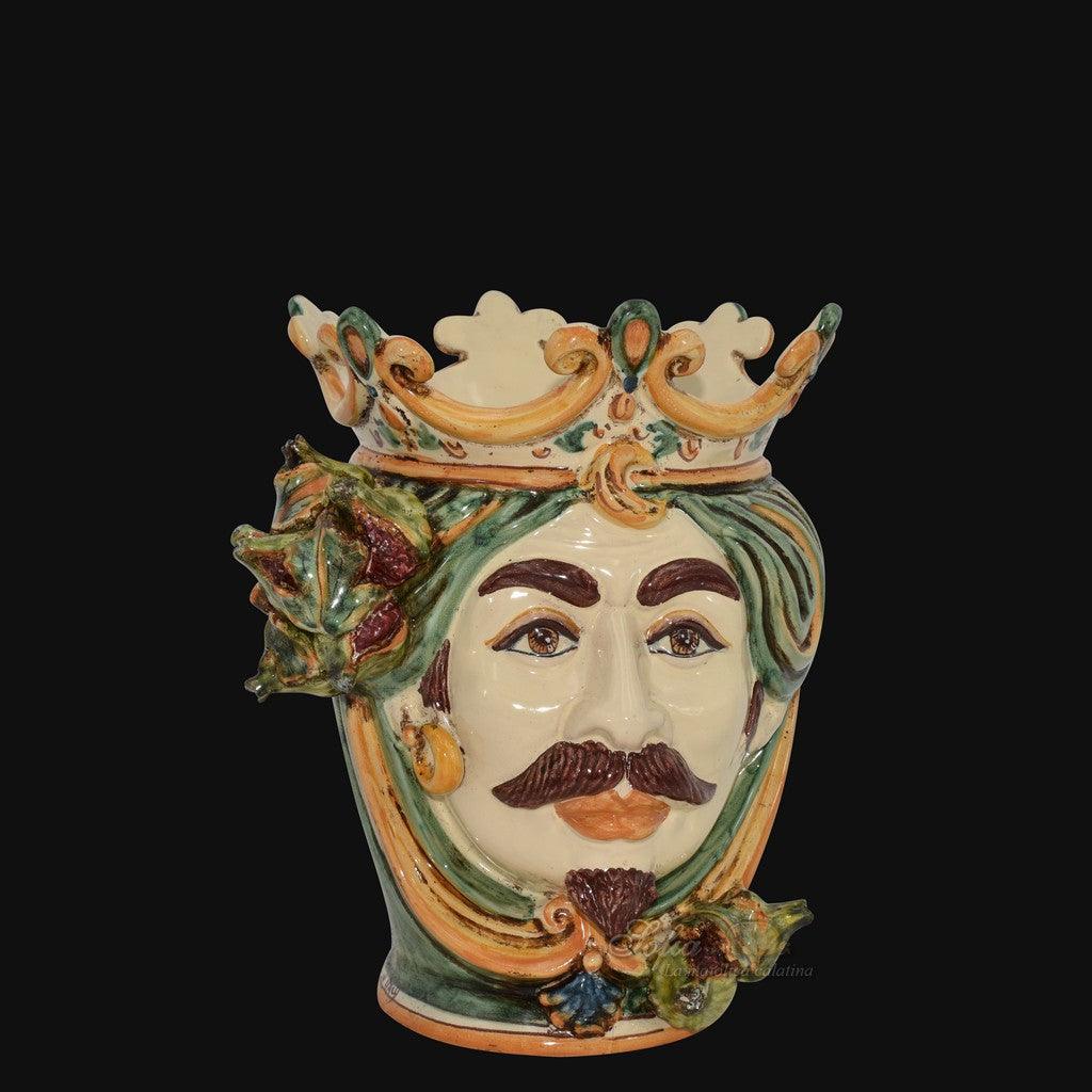 Testa h 25 fichi verde/arancio maschio bianco - Ceramiche di Caltagirone Sofia