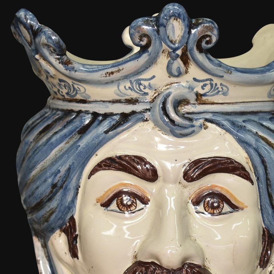 Testa h 25 liscia mono blu maschio bianco - Ceramiche di Caltagirone Sofia