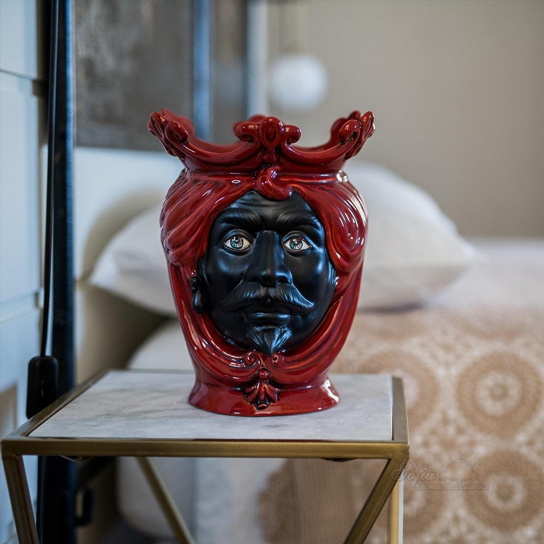 Testa h 25 Rosso Fuoco invecchiato con viso opaco uomo - Ceramiche di Caltagirone Sofia