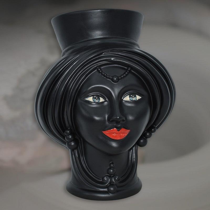 Testa h 30 Nero Opaco Donna - Teste di moro moderne Sofia Ceramiche - Ceramiche di Caltagirone Sofia