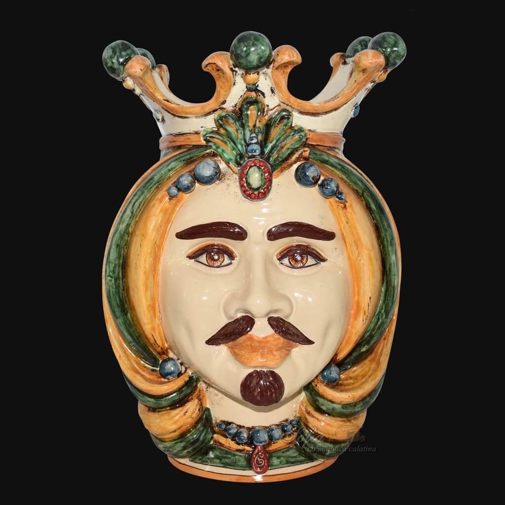 Testa h 38 in verde e arancio maschio bianco - Ceramiche Di Caltagirone Sofia - Ceramiche di Caltagirone Sofia