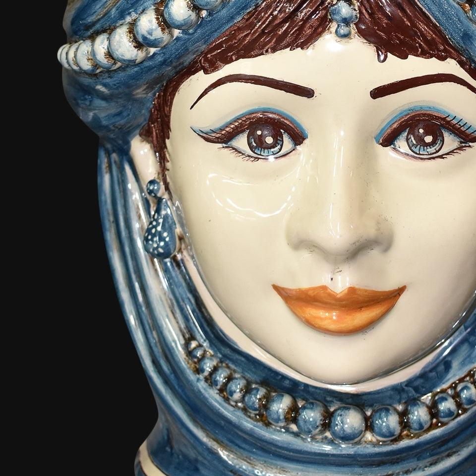 Testa h 40 c/perline mono blu femmina - Ceramiche di Caltagirone Sofia