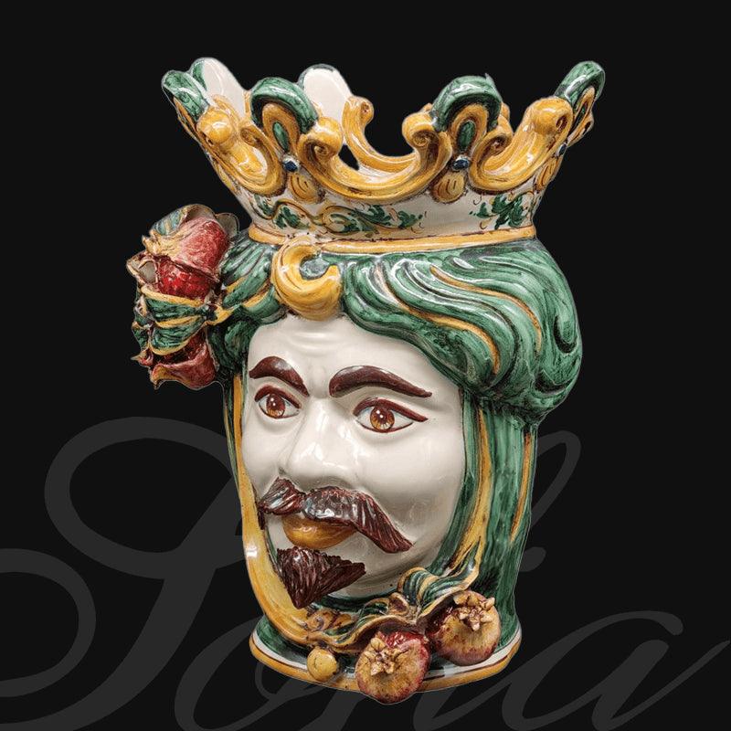 Testa h 40 melograno verde/arancio maschio bianco - Ceramiche di Caltagirone Sofia