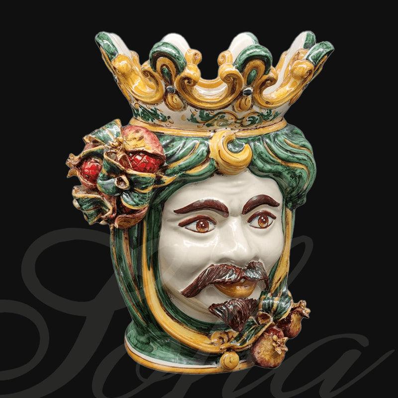 Testa h 40 melograno verde/arancio maschio bianco - Ceramiche di Caltagirone Sofia