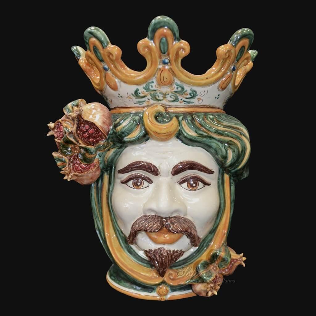 Testa h 40 melograno verde/arancio maschio bianco - Ceramiche di Caltagirone Sofia