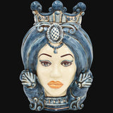 Testa di Moro con Turbante, Donna, Mono Blu, corona. Ceramiche Sofia, Caltagirone
