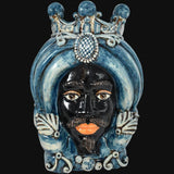 Testa di Moro con Turbante, Maschio Moro, Mono Blu, turbante e corona. Ceramiche Sofia, Caltagirone