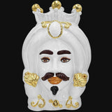 Testa di Moro con Turbante, Uomo, White and Gold, corona dorata e dettagli eleganti. Ceramiche Sofia, Caltagirone