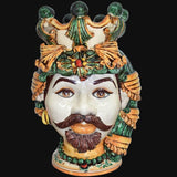 Testa di Moro, Maschio Bianco, Verde e Arancio, corona e oro. Ceramica siciliana di Caltagirone, Sofia