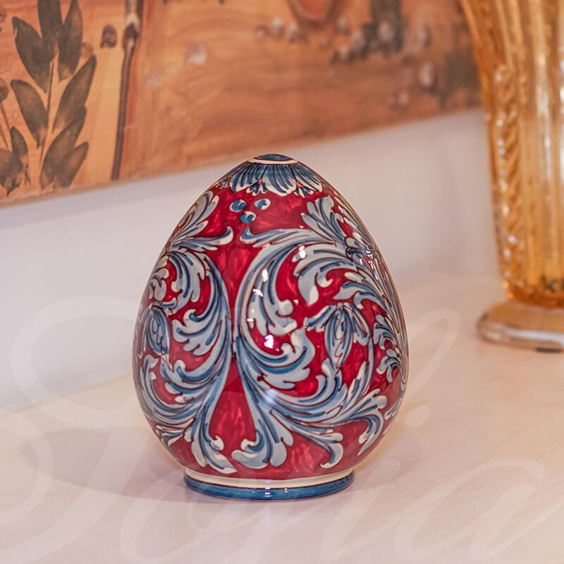 Uovo in ceramica h 20 Ornato blu e bordeaux - Ceramiche di Caltagirone - Ceramiche di Caltagirone Sofia